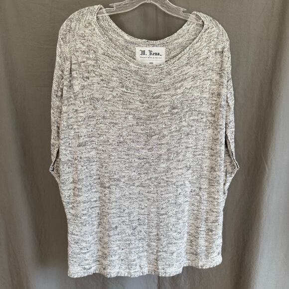 M. Rena Knit Sweater Gray Marled Textured Dolman Short Sleeves USA Made Size L - Picture 1 of 15